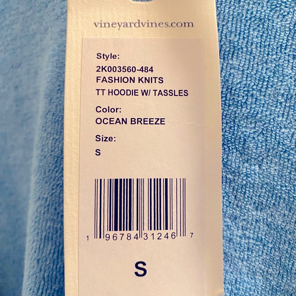 NWT Vineyard Vines Terry Towel Hoodie in Ocean Breeze Blue - Picture 7 of 9